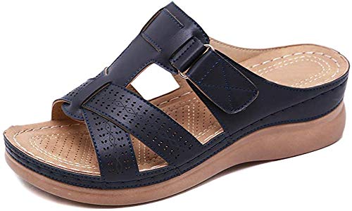 Guajave Damen Premium Orthopädisch Offene Zehen Sandalen Vintage rutschfeste Atmungsaktiv für den Sommer - Königsblau, 39 EU