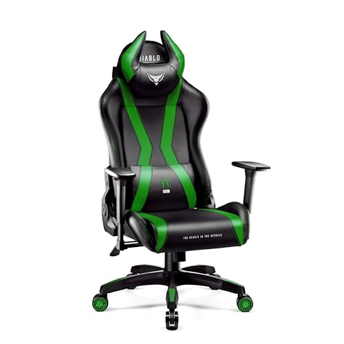 Diablo X-Horn Gaming Stuhl Bürostuhl Schreibtischstuhl 3D Armlehnen Ergonomisches Design Nacken/- Lendenkissen Kunstleder Wippfunktion (grün)