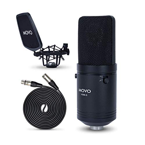 Movo VSM-5 XLR-Studioid-Kondensatormikrofon mit Schockhalterung, Pop-Filter und XLR-Kabel – ideales Mikrofon für Gesang, Podcasting, Streaming, Rundfunk, ASMR und mehr