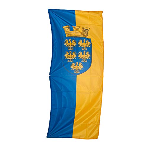 Fahnen Kössinger, Bannerfahne mit Hohlsaum, fertig montiert an Querstab, Fahne Bundesland Niederösterreich, Bannerfahne mit Wappen, blau-gelb, erstklassige Verarbeitung, 120 x 300 cm, 3,6 m² Fläche
