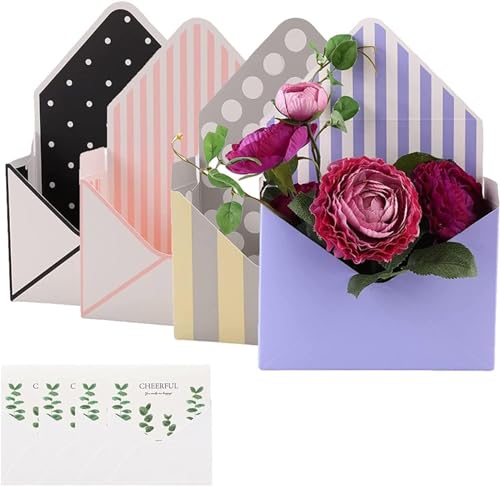 Verschließbare Beutel aus Kraftpapier, Kraftpapiertüten, 4 Sets florale Umschlagboxen, Floristen-Blumenstrauß-Umschlagboxen, Floristen-Blumenstrauß-Verpackung, Geschenkbox, Briefumschlag-Papierboxen m