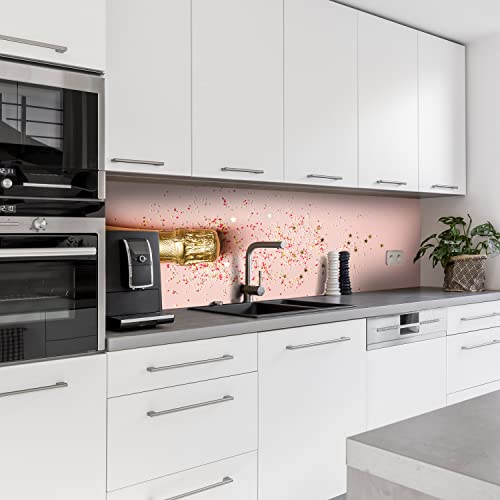 Dedeco Küchenrückwand Motiv: Cheers V1, 5mm Hartschaum Kunststoffplatte PVC als Spritzschutz Küchenwand Wandschutz wasserfest, inkl. UV-Lack glänzend, alle Untergründe, 220 x 60 cm