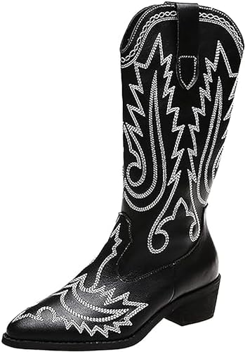CHJJZXBF Modische Stiefel mit klobigem Absatz für Damen, originelle Stiefel für Damen, Biker-Stiefel, Western-Cowboy-Stiefel für Mädchen und Damen, Weihnachts-Essentials,39,Black