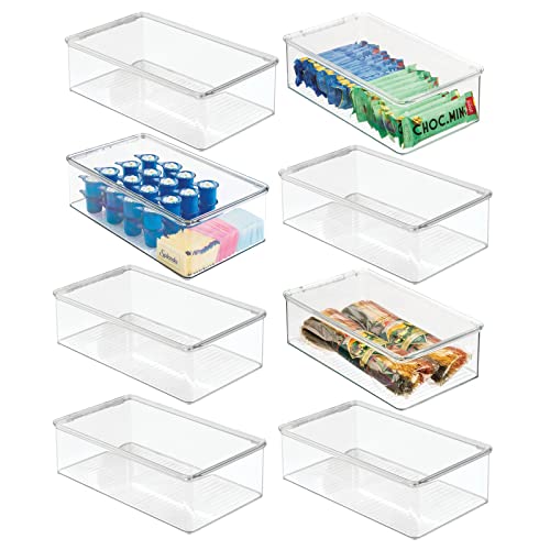 mDesign 8er-Set Kühlschrankbox – Kühlschrank Vorratsdose mit Deckel – lebensmittelechte Aufbewahrungsbox aus Kunststoff für Küche und Speisekammer – durchsichtig