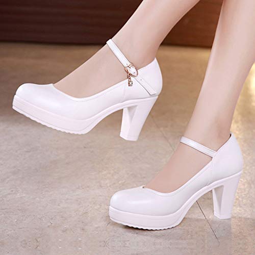 Damen Classic Fashion Pointed Toe High Heel Klassischer Lederabsatz Schuh Braut Hochzeit Heel Pump Schuhe Prom Party Schuhe (Color : White 8cm, Size : 39)