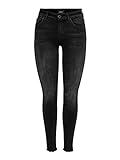 ONLY NOS Damen Skinny Skinny Jeans onlBLUSH MID ANK RAW JEANS REA1099 NOOS, Schwarz (Black Denim), XS/30 (Herstellergröße: X-Small)