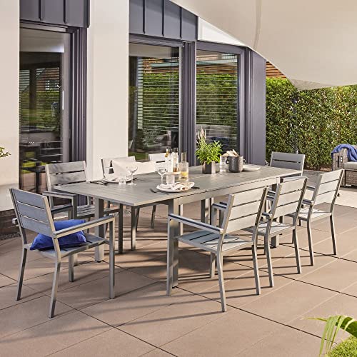 Home Deluxe - Gartentisch ausziehbar - Casa - Gestell und Tischplatte Aluminium, ca. 160 (240) x 100 x 74 cm - inkl. 6 Stühlen, inkl. Zubehör I Gartenmöbel Set Balkonset