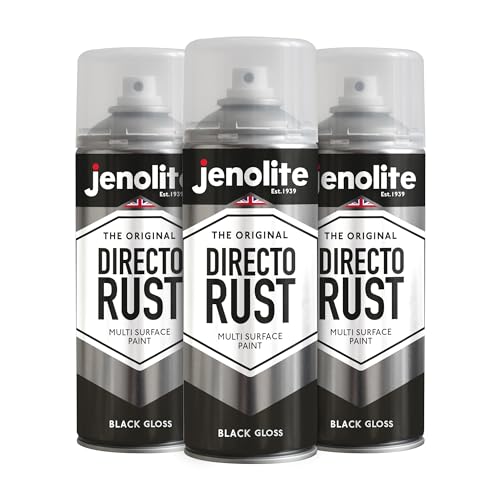 JENOLITE Directorust Black Gloss Sprühfarbe für verschiedene Oberflächen, für Holz, Metall, Kunststoff, Keramik und rostigen Oberflächen, 3 x 400 ml
