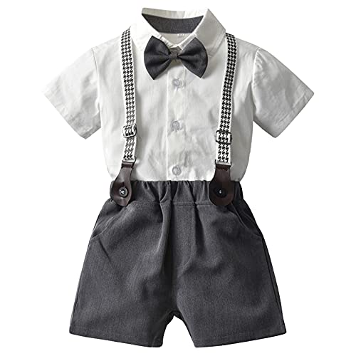 SXSHUN Baby Jungen Anzüge Sakkos Gentleman Anzug Kinder Taufe Hochzeit Weihnachten Kurzarm mit Kragen Strampler Sommer Bekleidung Set, grau, 3 Jahre(Größenetikett: 100cm)