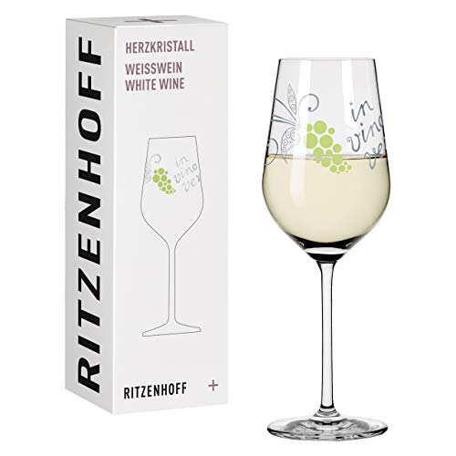 RITZENHOFF 3018012 Weißweinglas 300 ml – Serie Herzkristall Nr. 2 – Glas mit Vinoschriftzug und Platin – Made in Germany