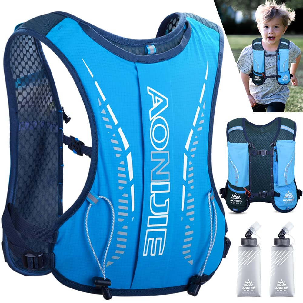 NP Tyuodna Ultrleicht Fahrradrucksack Klein,Unisex Kinder Trinkrucksack,Atmungsaktiv Trailrunning Rucksack,Laufrucksack für Training, Laufen, Klettern (Blau+2 Wasserkocher)