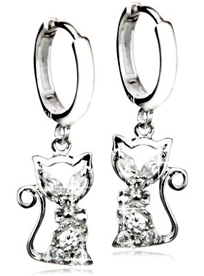 Die süßen Katzen Ohrhänger mit Strass in echt Silber 925
