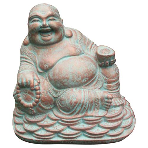 Ciffre 25cm Happy Buddha Grün 23cm x 25cm x 29cm Antik Look Massiv Steinfigur Skulptur Feng Shui Garten Deko Wetterfest Lawa Steingus