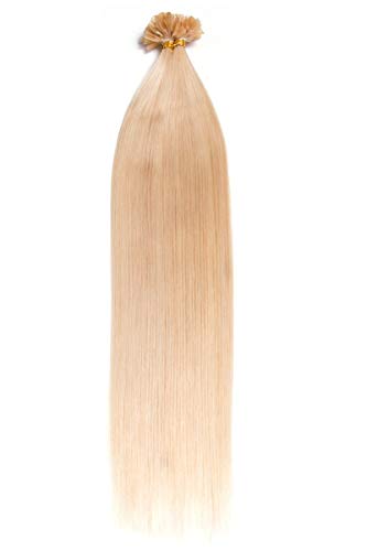 Weißblonde Keratin Bonding Extensions 100% Remy Echthaar Human Hair - 50x 1g 45cm Glatte Strähnen - Lange Haare mit Keratin Bondings U-Tip Haarverlängerung Haarverdichtung-Farbe:#60 Weißblond