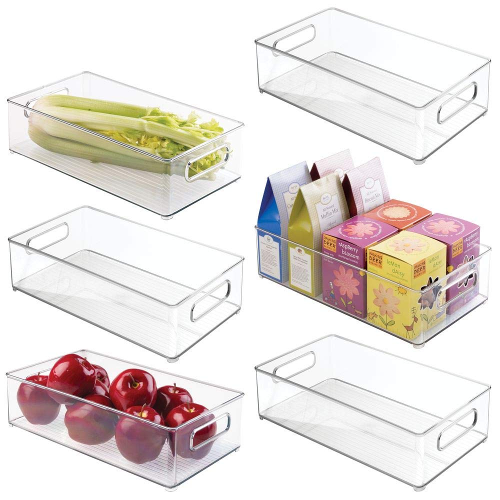mDesign 6er-Set Vorratsbehälter für Kühlschrank und Gefrierschrank - Lebensmittel Aufbewahrungsbox mit Griffen - praktischer Kühlschrank Organizer ohne Deckel aus Kunststoff - transparent