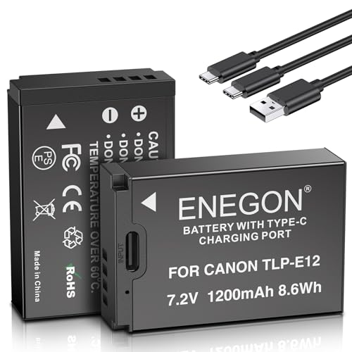 ENEGON LP-E12 USB-C Direktladung Ersatzakkus 1200mAh (2er-Pack) mit 2-in-1 USB-C Ladekabel für Canon Rebel SL1, PowerShot SX70 HS, EOS M, EOS M10, EOS M50, EOS M100, EOS M200 Digitalkameras
