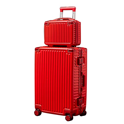 Großer Roter Koffer, Hochzeitskoffer, Trolley -Koffer Mit Kosmetiktasche,D,24 inches