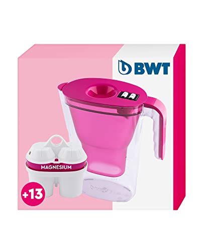 BWT - 815533 - Tischwasserfilter VIDA - 2,6 l, pink - Wasserfilterkanne mit 13 Filter-Kartuschen für Magnesium Mineralized Water
