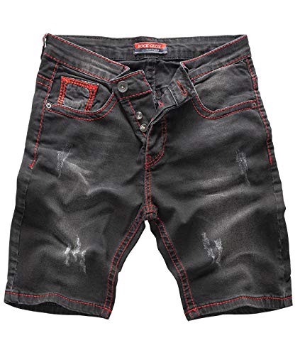 Rock Creek Herren Shorts Jeansshorts Denim Stretch Sommer Shorts Regular Slim [RC-2129 - Black Red - W30]