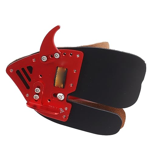 DAUZ Bogenschießen-Fingerschutz, Rot und Schwarz, Bogenschießen-Fingerschutz aus Rindsleder und Verschleißfester Aluminiumlegierung für Jagdbögen (XL)