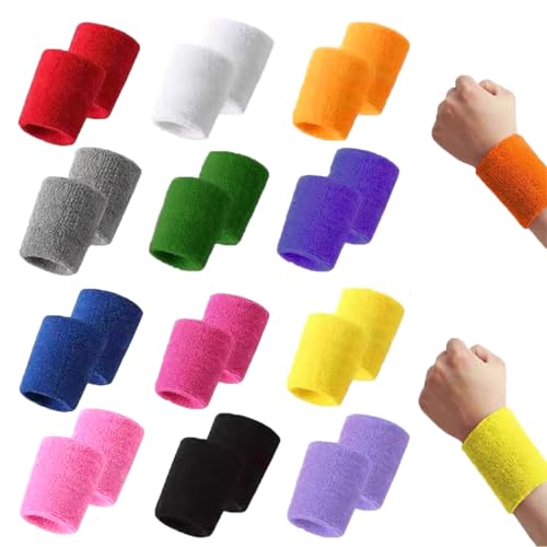 EAEDMY Sport-Armbänder aus Baumwolle für Damen und Herren, absorbieren Schweißbänder für Tennis, Basketball, Fußball, Laufen, Workout, 24 Stück