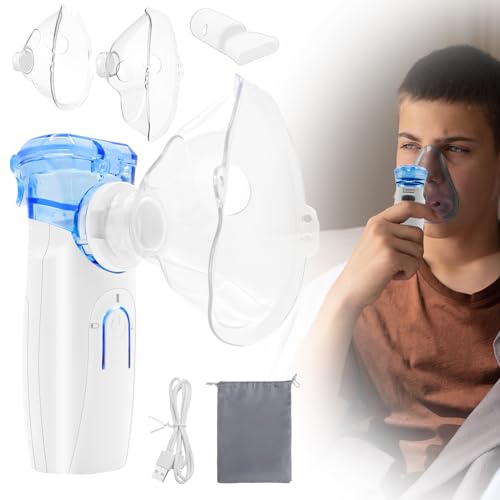 Inhalationsgerät Vernebler Tragbarer Inhalator Kinder Erwachsene, Inhaliergerät Set mit Mundstück und Maske Leise Ultraschall Inhalieren, USB Wiederaufladbar Selbstreinigungsfunktion Ohne Batterie