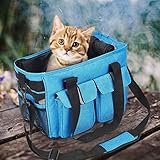 Louvra Hundetasche Hundetragetasche Hunde Transporttasche Handtasche/Umhängetasche Nylon Atmungsaktiv Klappbar mit Fleece-Pad für Welpen Hunde Katze Kleine Tiere (Grau/Blau)