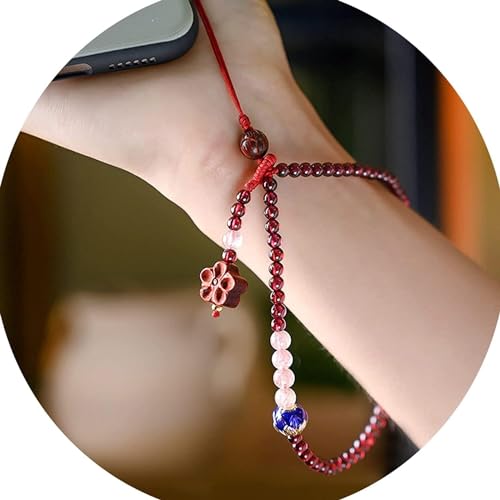 Rosenkranz-Armband, buddhistische Halskette, Perlen-Handyanhänger, Perlen-Telefon-Lanyard-Handgelenkschlaufe-Zubehör for Frauen und Mädchen, Rot (Farbe: Rot)