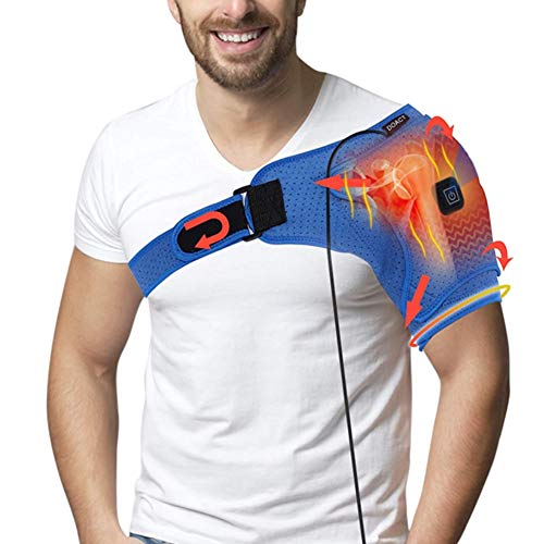Doact Schulterbandage, Unterstützung Wrap Gürtel Schulter Unterstützung, USB elektrische Schulter Heizkissen für Rotatorenmanschette (Blau, L)
