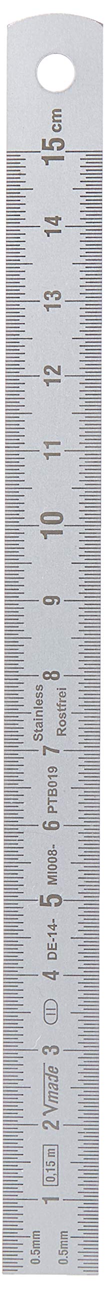 Edelstahl-Lineal, 150 x 13 x 0,5 mm, Unterteilung auf beiden Seiten