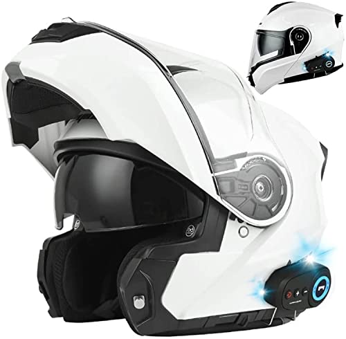STRTG Motorrad Integrierter Bluetooth-Helm Mit Anti-Fog-Doppelscheib ECE/DOT Genehmigt Motorrad Full Face Klapphelm Motorradhelm Mit Eingebautem Mikrofon Für Automatische Reaktion A,XXL
