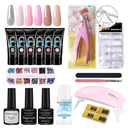 N/S Poly Extension Gel Nagel Kit, Poly Nagel Gel Set mit Mini UV Lampe, 6PCS Extension Gel, Nagel Extension Set für Anfänger und Profis