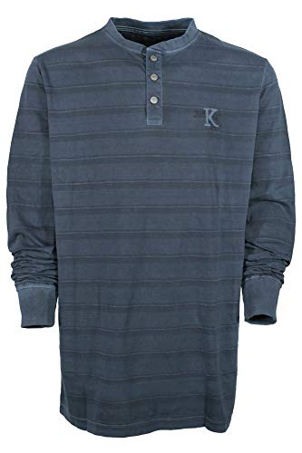 Kitaro T Shirt Longsleeve Langarm Herren Kragen Henley Baumwolle Extra Lang Tall, Farbe:dunkelblau, Herrengrößen:3XT