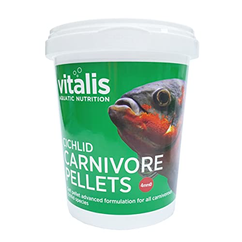 Vitalis Cichlid Carnivore PELLETS 4mm für fleischfressende Cichliden Buntbarsche | Granulat Fischfutter für Aquarium & Teich | Pellets Cichlidenfutter Fischfutter mit natürlichen Farbverstärkern