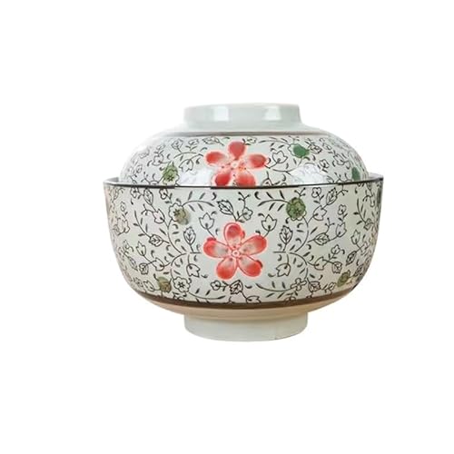 6,5 Zoll runde Terrine, japanische Unterglasur, Retro-Keramik-Suppennudel-Dampfschüssel mit Deckel, Eintopf, Haushalt, Instant-Ramen (Color : Type 09, Size : 6.5 inch)