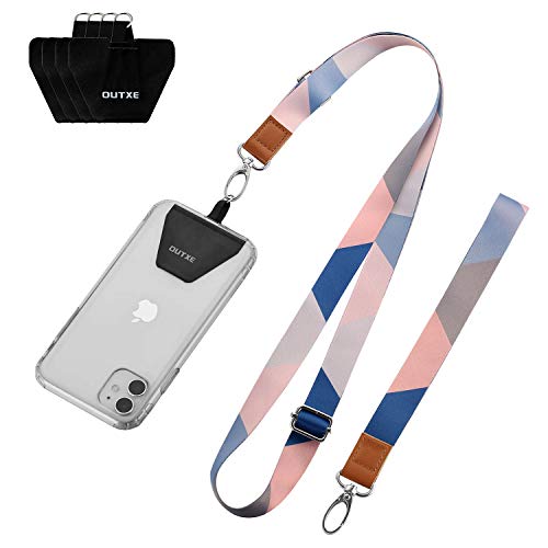 OUTXE Phone Lanyard - 4× Pads, 1× Adjustable Neck Strap, 1× Wrist Strap, Nylon Phone Lanyard Compatible with All Smartphone