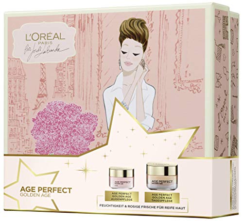 L'Oréal Paris Feuchtigkeitscreme und Augenpflege für strahlenden rosig-frischen Teint, Golden Age Gesichtspflege Geschenkset für eine gefestigte Haut, (1 x 679 g)