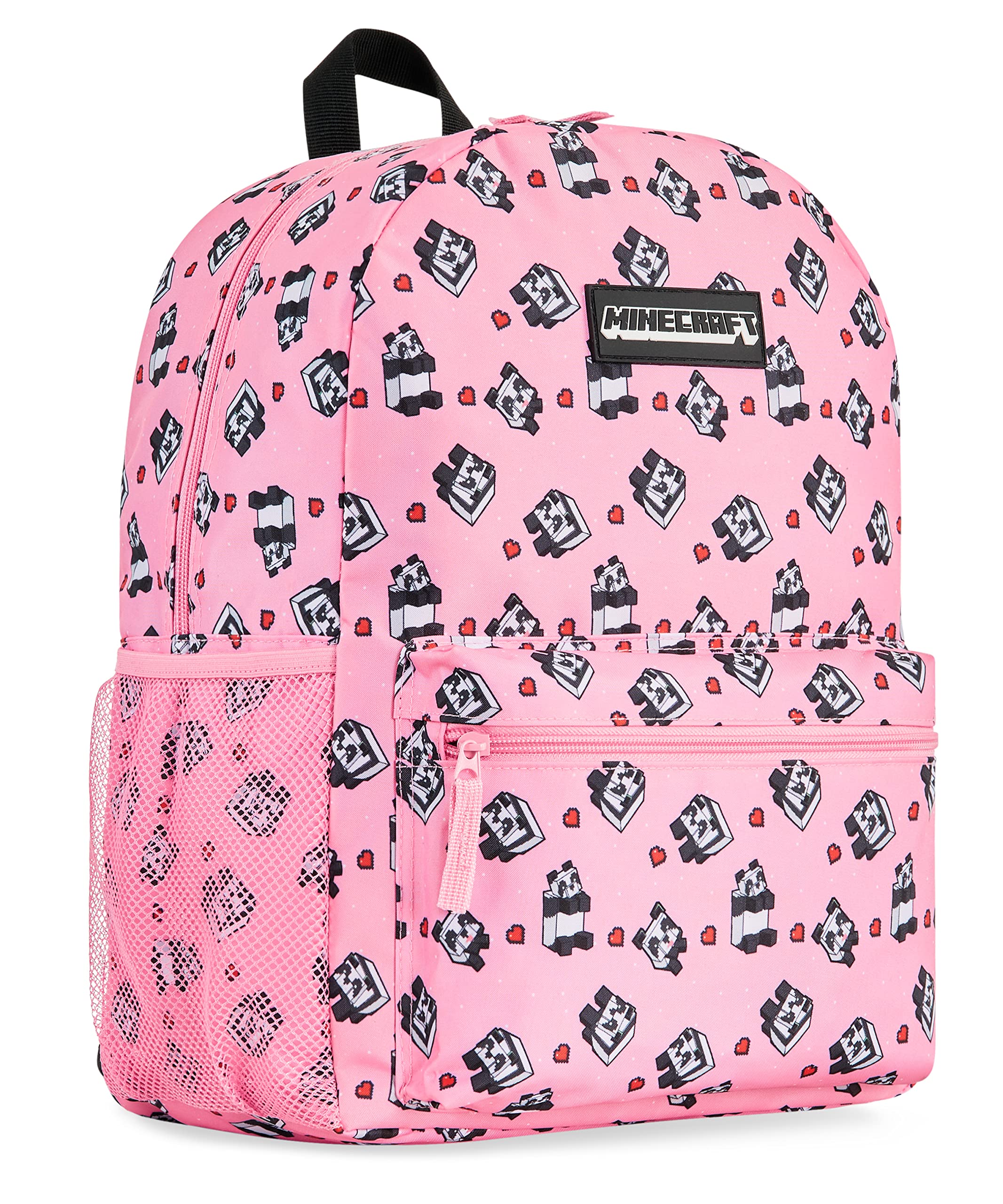 Minecraft Rucksack, School Bag mit Gepolsterten Trägern, Geräumig Kinder Rucksack, mit Großer Fronttasche & Netzflaschenhalter, Schul Rucksack für Jungen & Mädchen, 39 x 29 x 16 cm, Pink