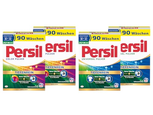 PERSIL Pulver-Set 4x 90 Waschladungen (360WL) 2x Color & 2x Universal, Color- & Vollwaschmittel-Set für reine Wäsche und hygienische Frische für die Maschine, effektiv ab 20 °C