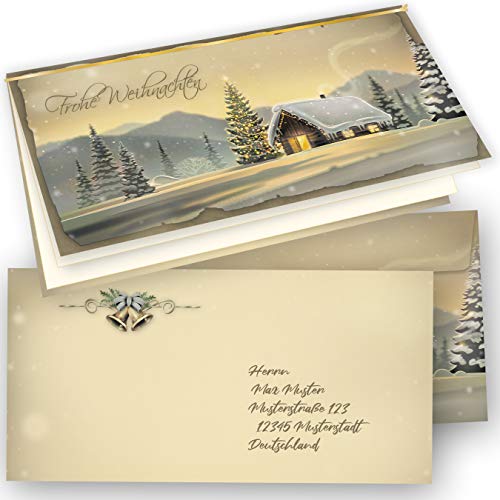 TATMOTIVE 04-0151-0235-00050 Glöcknerhütte Weihnachtskarten Set (50 Sets) Klappkarten DiN lang, mit Umschlag und Einlegeblätter bedruckbar