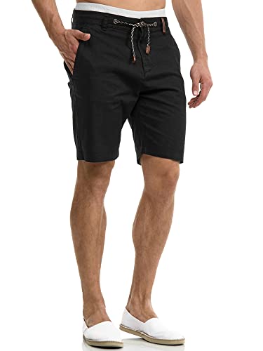 Indicode Herren Bowmanville Shorts aus 55% Leinen & 45% Baumwolle | Kurze Regular Fit Hose Leinen-Shorts Sommerhose Herrenshorts Short Men Pants Freizeithose kurz für Männer Black M