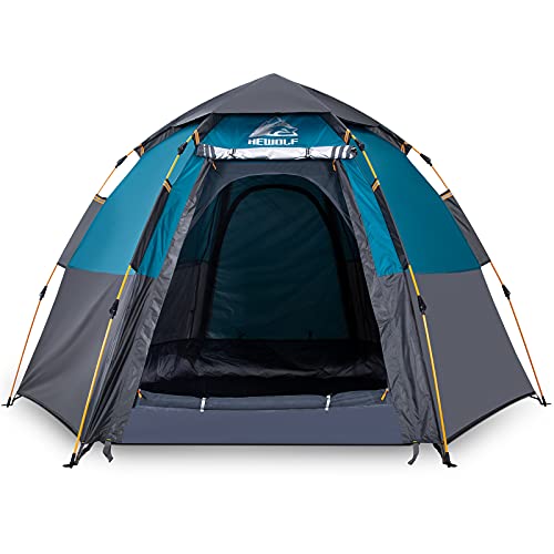 Hewolf Wasserdichtes sofortiges Campingzelt – 2/3/4 Personen, einfach aufzubauen, Kuppelzelte für Camping, doppellagiges Außenzelt, kann als Pop-Up-Sonnenschutz verwendet werden (blau)
