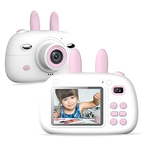 SUPBRO Kinderkamera Hase Fotoapparat Kinder Digitalkamera Mit 2.4" IPS-Bildschirm 1080P HD 32G TF Karte Geschenke Spielzeug für 3-12 Jahre Kinder Rose