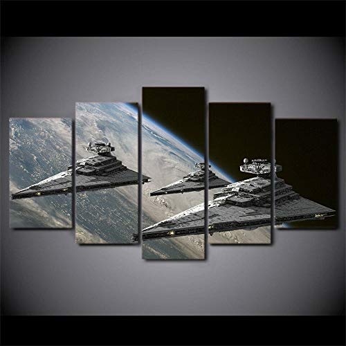 Bzdmly Canvas Picture 5 Pieces Art Print Wall Pictures XXL Wall Decoration Spaceships Modern Wall Art Poster Frame Living Room Decoration Wall Picture