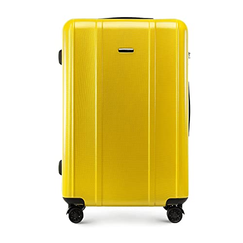 WITTCHEN Classic Line Elegante Großer Koffer aus Robustem Polycarbonat mit vertikaler Prägung TSA-Schloss Größe L 97L Gelb