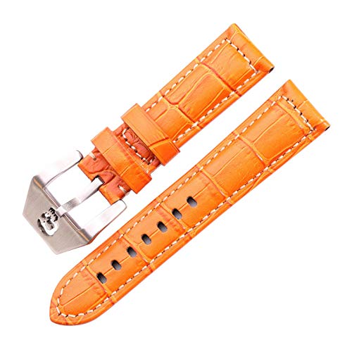 22mm/24mm Echtes Leder Uhrenarmbänder Thick Uhrenarmband-Bügel-Armband mit Schädel-Dornschliesse Uhren Zubehör Orange, 22mm