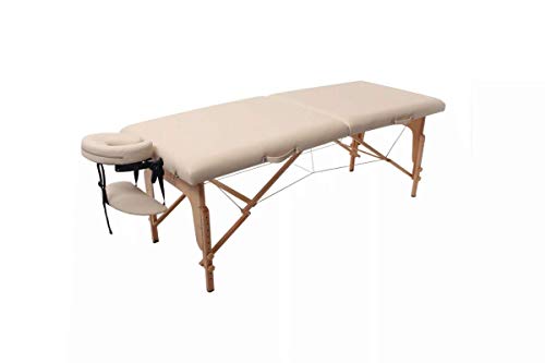 Zen Start-Up | Massage-Liege klappbar und höhenverstellbar | Mobiler Massage-Tisch | Kosmetik-Tisch aus Holz mit hochwertigem Bezug | Extra-Stabilität | TÜV zertifiziert (Creme)