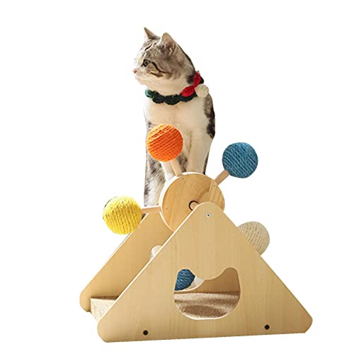 Katzenkratzbaum Kratzspielzeug,Kratzbaum für Katzen mit Ball aus natürlichem Sisal, Katzenkratzer, drehbarer Ball - Laufrad ohne Papierschrott Interaktives Massivholz-Kratzer-Spielzeug für