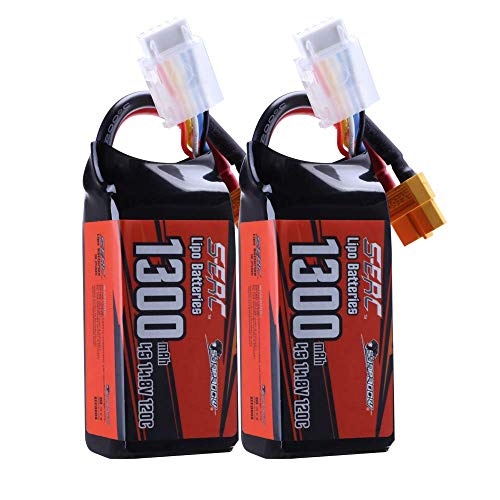 SUNPADOW 2 Pack 4S 14.8V Lipo Battery 1300mAh 120C Soft Pack with XT60 Plug for RC FPV Helicopter Airplane Drone Quadcopter Racing Hobby