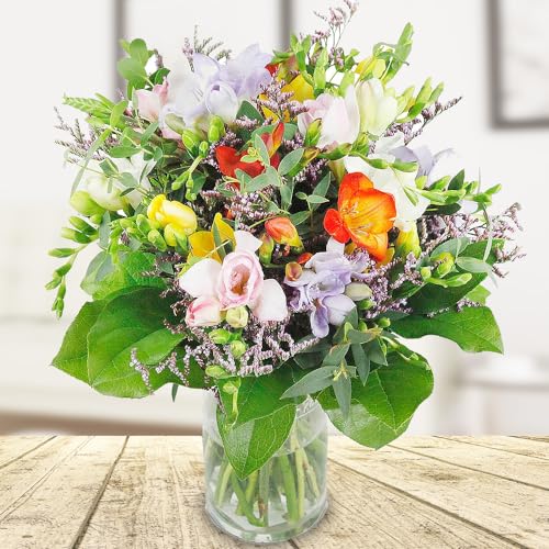 Happy Birthday - Geburtstag Blumenstrauß mit farbenfrohen Freesien